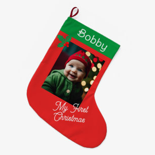 Eerste Kerstmis voor Baby Boy of Meisje Rood & Gro Grote Kerstsok