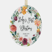 Eerste Kerstmis voor baby | Burgundy Wreath en Fot Keramisch Ornament (Rechts)