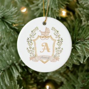 Eerste Kerstmis voor baby   Crest Monogram Keramisch Ornament