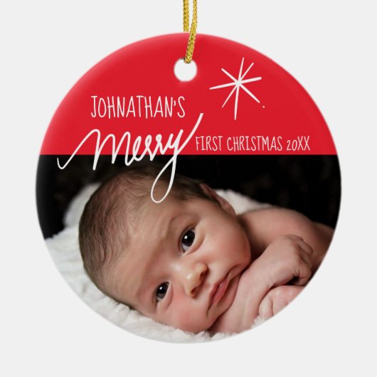 Eerste Kerstmis voor baby| Festive Baby Foto Keramisch Ornament (Voorkant)