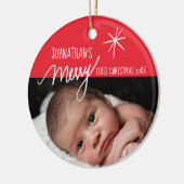 Eerste Kerstmis voor baby| Festive Baby Foto Keramisch Ornament (Links)
