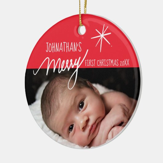 Eerste Kerstmis voor baby| Festive Baby Foto Keramisch Ornament (Links)