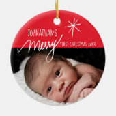 Eerste Kerstmis voor baby| Festive Baby Foto Keramisch Ornament (Achterkant)