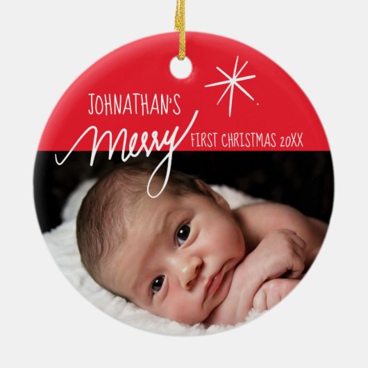 Eerste Kerstmis voor baby| Festive Baby Foto Keramisch Ornament (Achterkant)