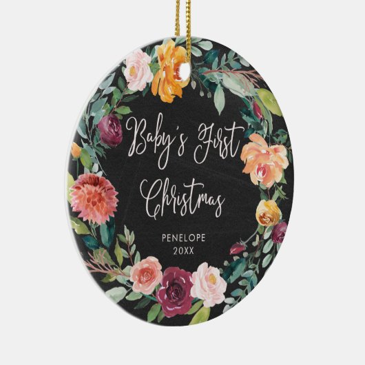 Eerste Kerstmis voor baby | Floral van Chalkboard Keramisch Ornament (Rechts)