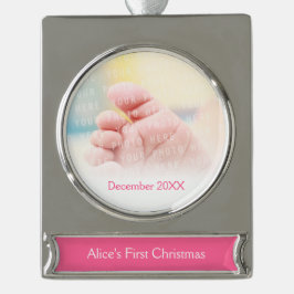 Eerste Kerstmis voor baby | Meisje Verzilverd Banner Ornament