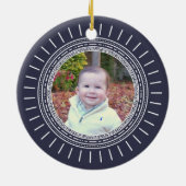 Eerste Kerstmis voor baby | Moderne marine & witte Keramisch Ornament (Achterkant)