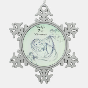 Eerste Kerstmis voor baby Tin Sneeuwvlok Ornament