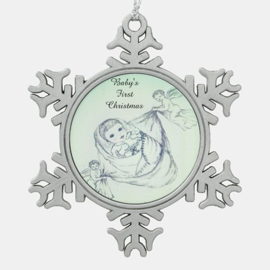 Eerste Kerstmis voor baby Tin Sneeuwvlok Ornament (Voorkant)