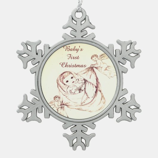 Eerste Kerstmis voor baby Tin Sneeuwvlok Ornament (Voorkant)