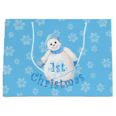 Eerste Kerstmis voor baby's Snowman en Snowflakes Large Cadeautasje (Voorkant)