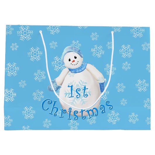 Eerste Kerstmis voor baby's Snowman en Snowflakes Large Cadeautasje (Achterkant)
