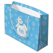 Eerste Kerstmis voor baby's Snowman en Snowflakes Large Cadeautasje (Achterkant Gekanteld)