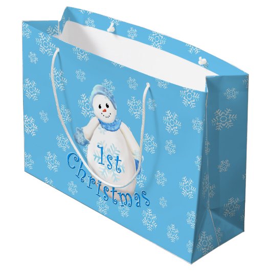 Eerste Kerstmis voor baby's Snowman en Snowflakes Large Cadeautasje (Achterkant Gekanteld)