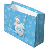 Eerste Kerstmis voor baby's Snowman en Snowflakes Large Cadeautasje (Voorkant Gekanteld)
