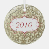 Eerste Kerstmis voor New Weds Gold Scroll Glas Ornament (Voorkant)