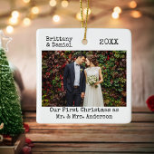 Eerste Kerstmis voor schrijfmachine als Mr en Mrs. Keramisch Ornament