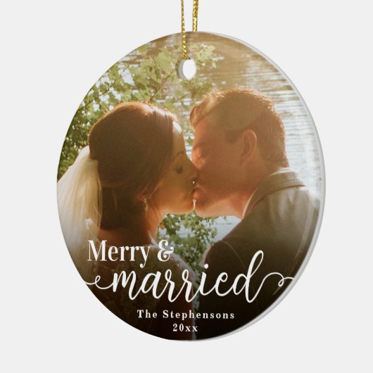 Eerste Kerstmis Vrolijk Getrouwd Dubbelzijdig Foto Keramisch Ornament (Links)