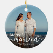 Eerste Kerstmis Vrolijk Getrouwd Dubbelzijdig Foto Keramisch Ornament (Achterkant)