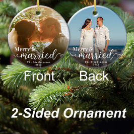 Eerste Kerstmis Vrolijk Getrouwd Dubbelzijdig Foto Keramisch Ornament