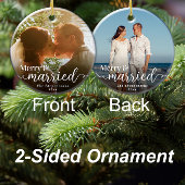 Eerste Kerstmis Vrolijk Getrouwd Dubbelzijdig Foto Keramisch Ornament