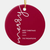 Eerste Kerstmis, vrolijk modern script | Foto Keramisch Ornament (Voorkant)