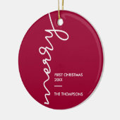 Eerste Kerstmis, vrolijk modern script | Foto Keramisch Ornament (Links)