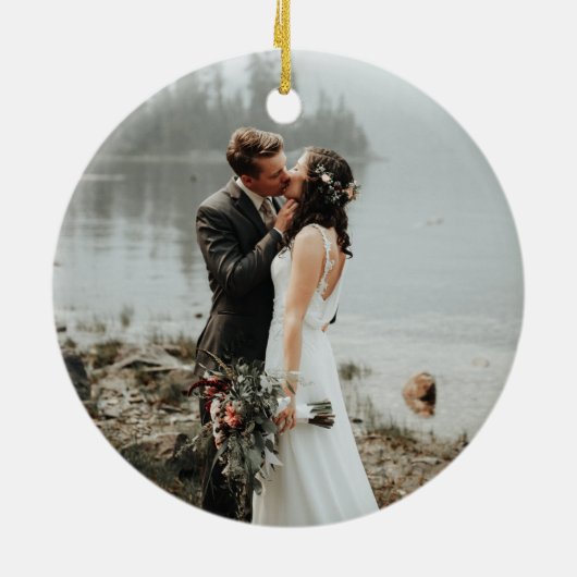 Eerste Kerstmis, vrolijk modern script | Foto Keramisch Ornament (Achterkant)