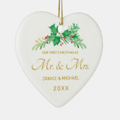 Eerste Kerstmis, Waterverf Holly Keramisch Ornament (Rechts)