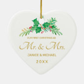 Eerste Kerstmis, Waterverf Holly Keramisch Ornament (Achterkant)