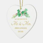 Eerste Kerstmis, Waterverf Holly Keramisch Ornament (Links)