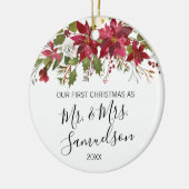 Eerste Kerstmis Waterverf Rode Poinsettia Keramisch Ornament (Links)