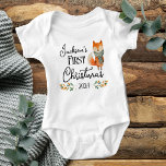 Eerste Kerstmis Waterverf Schattige Fox Romper<br><div class="desc">Schattigee Waterverf Fox en takken mijn eerste kerst peuter shirt. Aangepaste sjabloon u kunt de datum wijzigen.</div>
