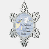 Eerste Kerstmis/winkelwieg-Pas de naam van de baby Tin Sneeuwvlok Ornament (Rechts)