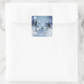 Eerste Kerstmis, winterlandschap, blauwe gnomen Vierkante Sticker (Tas)