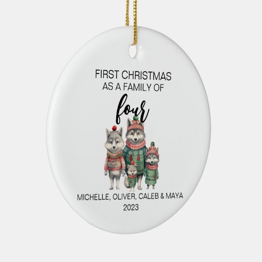 Eerste Kerstmis Wolf Familie van Vier Keramisch Ornament (Rechts)