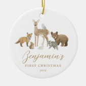 Eerste Kerstmis Woodland Dieren Baby Stats Keramisch Ornament (Voorkant)
