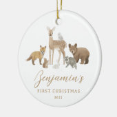 Eerste Kerstmis Woodland Dieren Baby Stats Keramisch Ornament (Links)