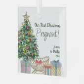 Eerste Kerstmis Zwangere kerstbomen en Wieg Glas Ornament (Voorkant links)