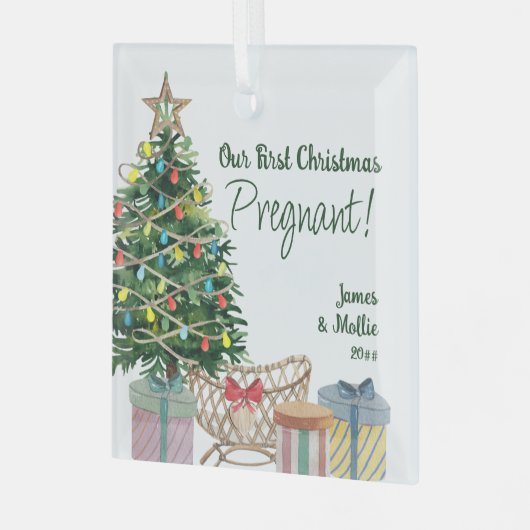 Eerste Kerstmis Zwangere kerstbomen en Wieg Glas Ornament (Voorkant links)