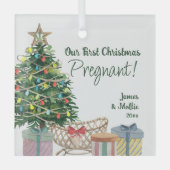 Eerste Kerstmis Zwangere kerstbomen en Wieg Glas Ornament (Voorkant)