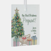 Eerste Kerstmis Zwangere kerstbomen en Wieg Glas Ornament (Voorkant Rechts)