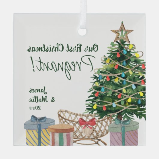 Eerste Kerstmis Zwangere kerstbomen en Wieg Glas Ornament (Achterkant)