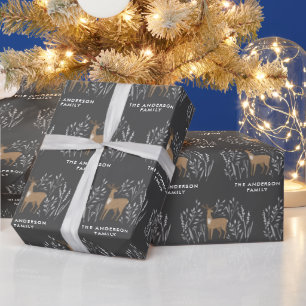 Eerste Kerstmis zwarte rendieren elegante familie Cadeaupapier