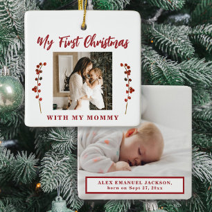 Eerste kerstmoeder en baby 2 foto keramisch ornament