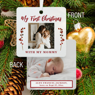 Eerste kerstmoeder en baby 2 foto metalen ornament