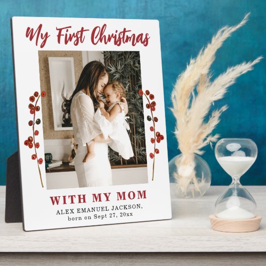 Eerste kerstmoeder en baby foto fotoplaat (Zijkant)