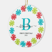 Eerste kerstmonogram Baby Naam Kerstmis Wreater Keramisch Ornament (Links)