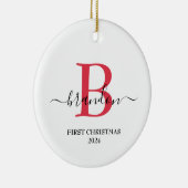 Eerste kerstmonogram Baby Naam Paspoort Aangepast Keramisch Ornament (Rechts)