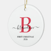 Eerste kerstmonogram Baby Naam Paspoort Aangepast Keramisch Ornament (Links)